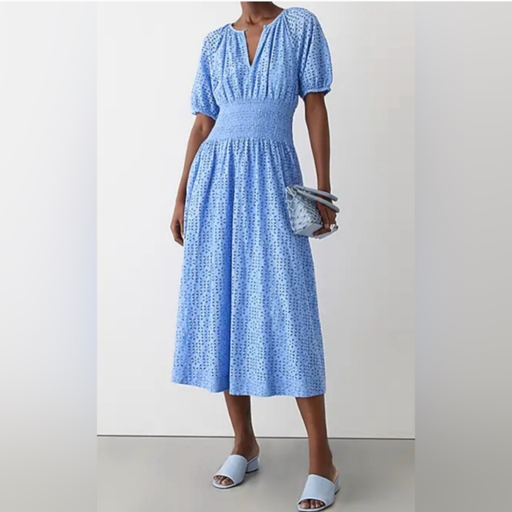 J. Crew Sky Blue Midi Dress with Eyelet Detail
